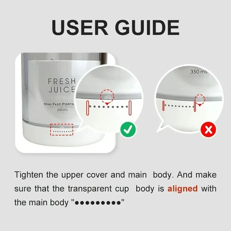 Portable electric blender feature infographic showing 6-blade design, USB charging, BPA-free cup, and one-click operation