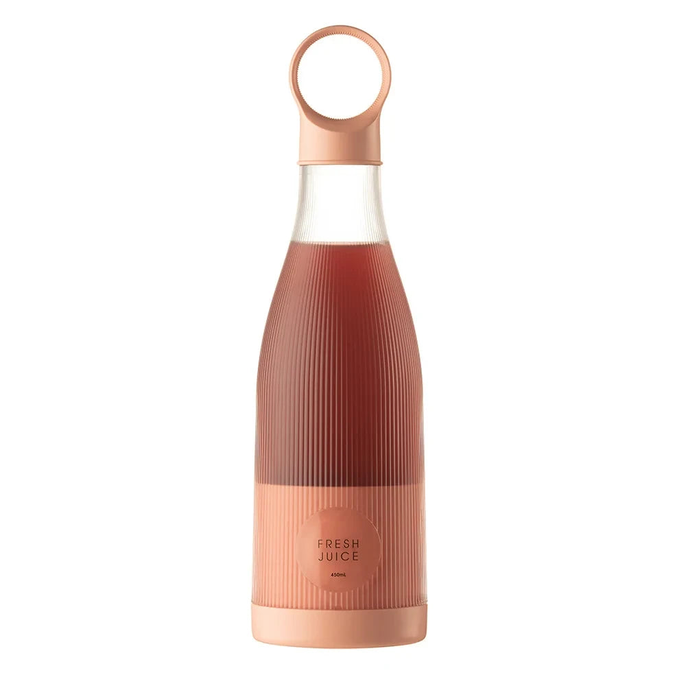 Pink Fresh Juice portable blender with white background