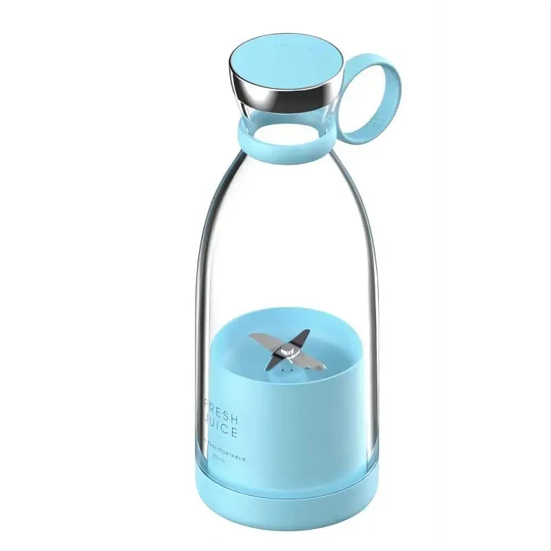 Blue Fresh Juice portable electric blender showing stainless steel cross blade – isolated white background