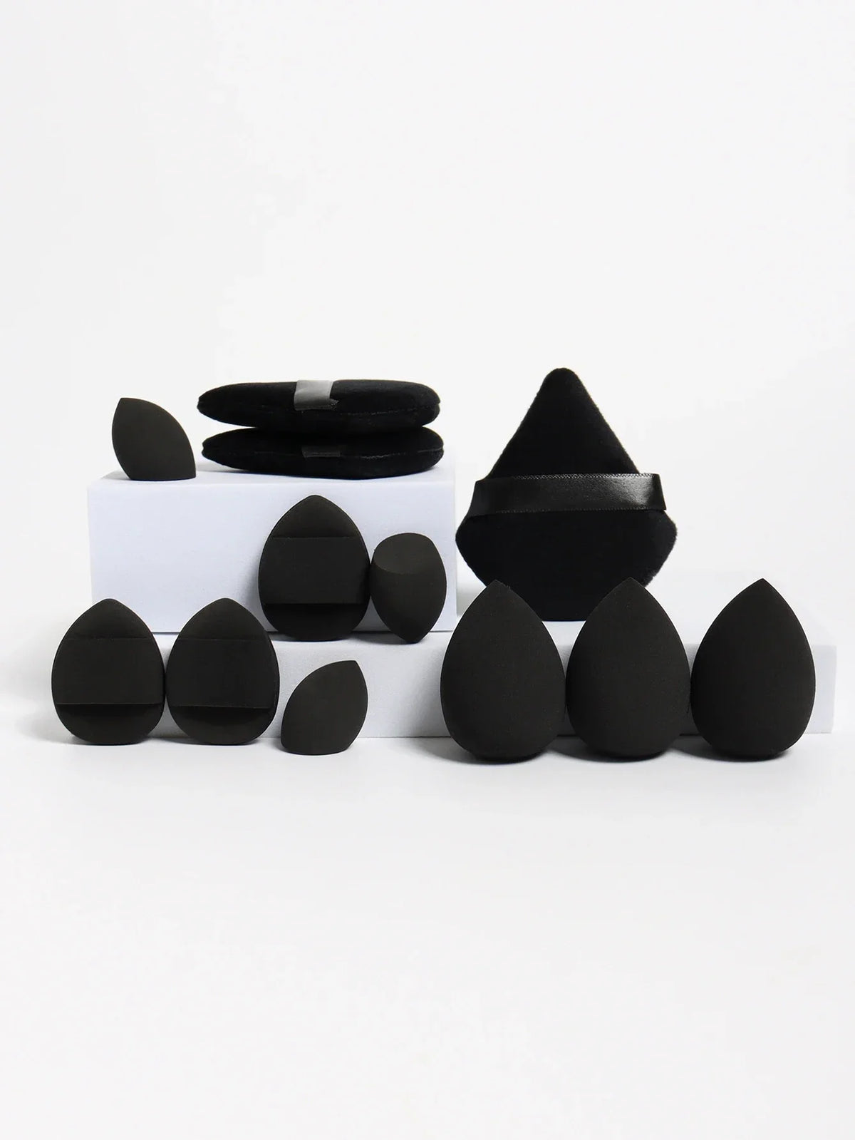 12-piece makeup sponge set with powder puffs blending sponges and beauty eggs in black