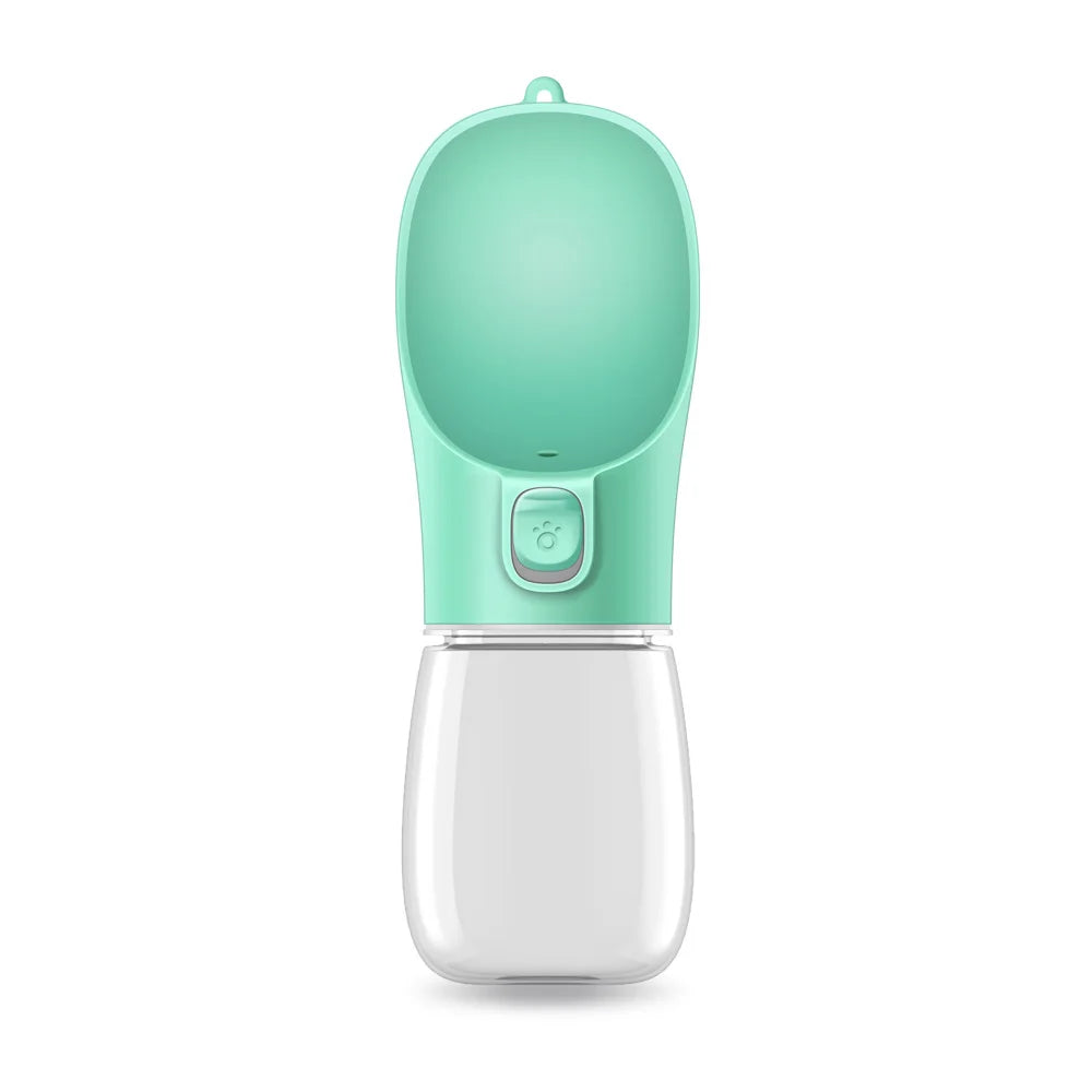 Green portable dog water bottle leakproof travel feeder for dogs and cats