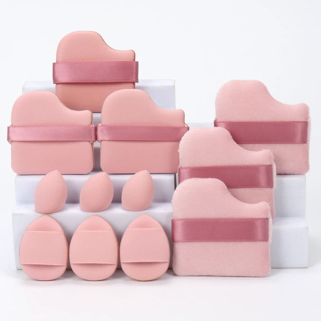 12-piece makeup sponge set with powder puffs blending sponges and beauty eggs in pink