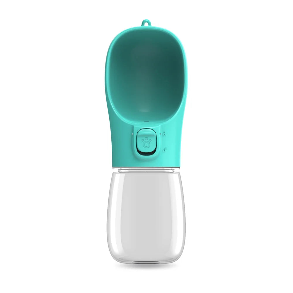 Turquoise portable dog water bottle leakproof travel feeder for dogs and cats