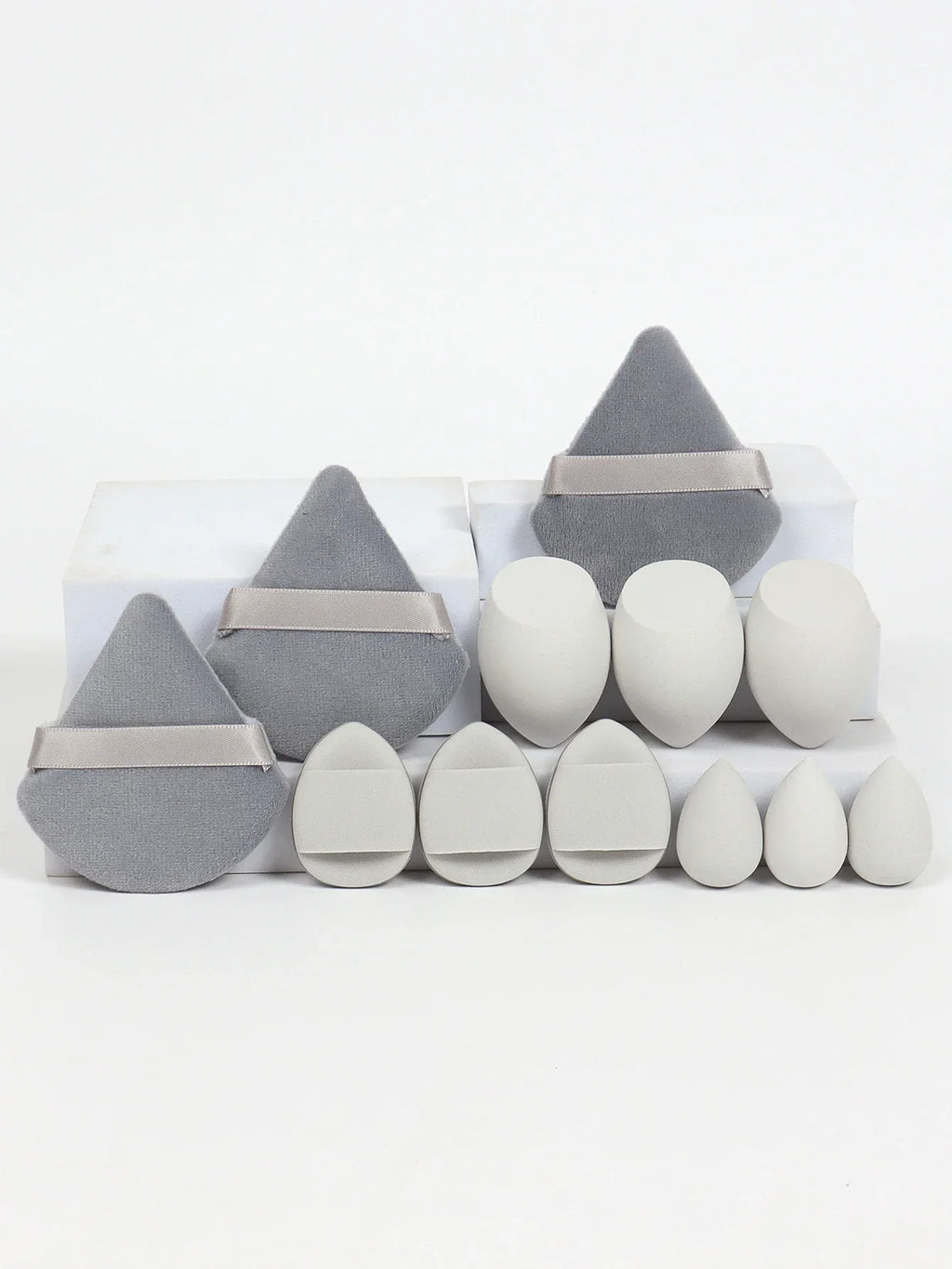 12-piece makeup sponge set with powder puffs blending sponges and beauty eggs in grey