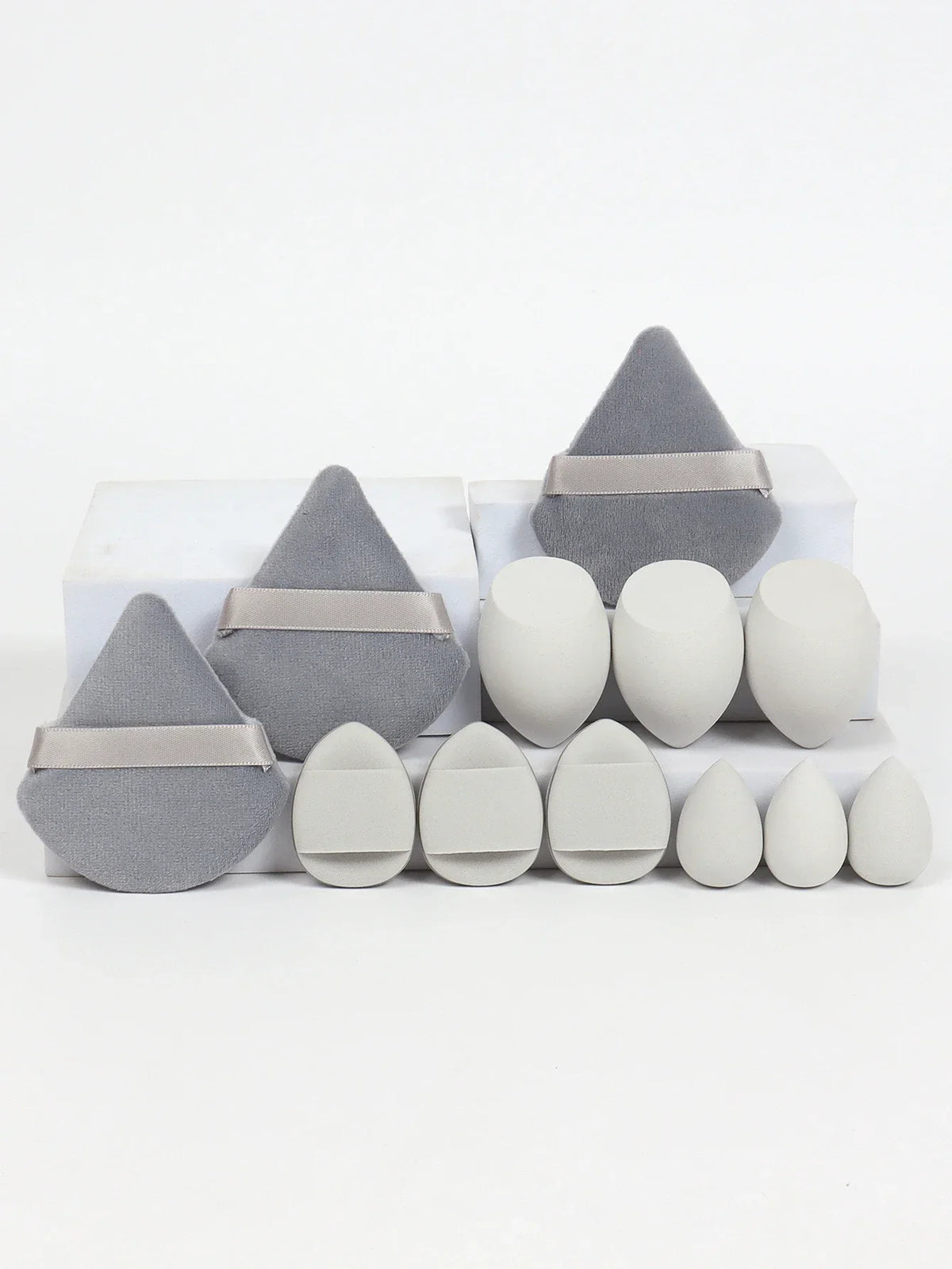 12-piece makeup sponge set with powder puffs blending sponges and beauty eggs in grey
