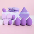 12-piece makeup sponge set with powder puffs blending sponges and beauty eggs in purple