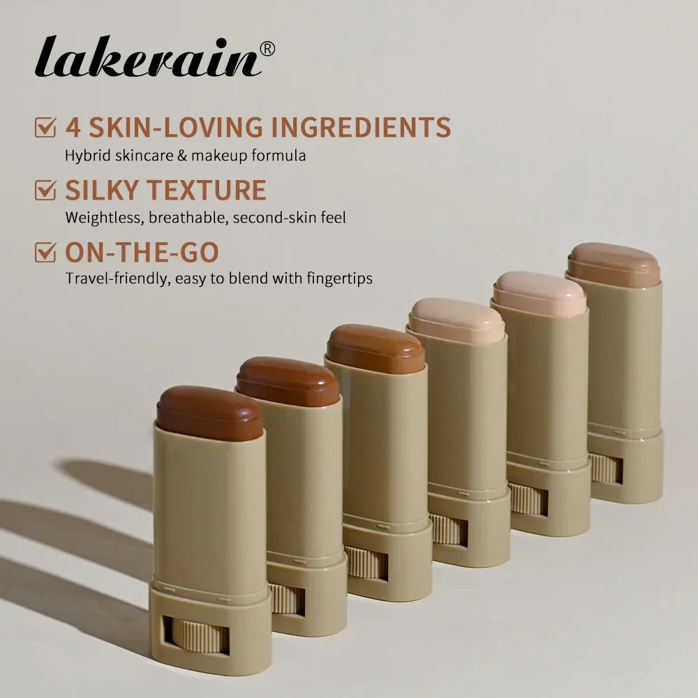 Lakerain skincare sticks with product features listed on a beige background