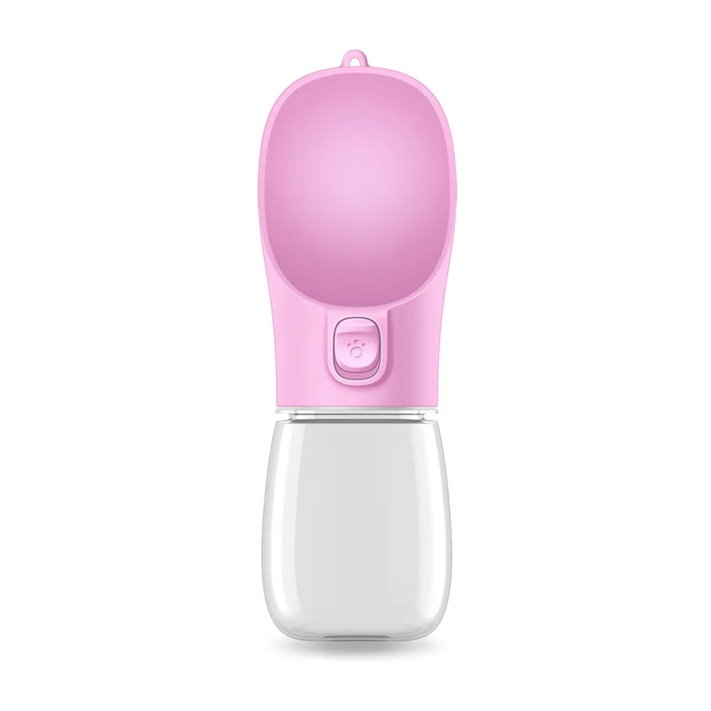 Pink portable dog water bottle leakproof travel feeder for dogs and cats