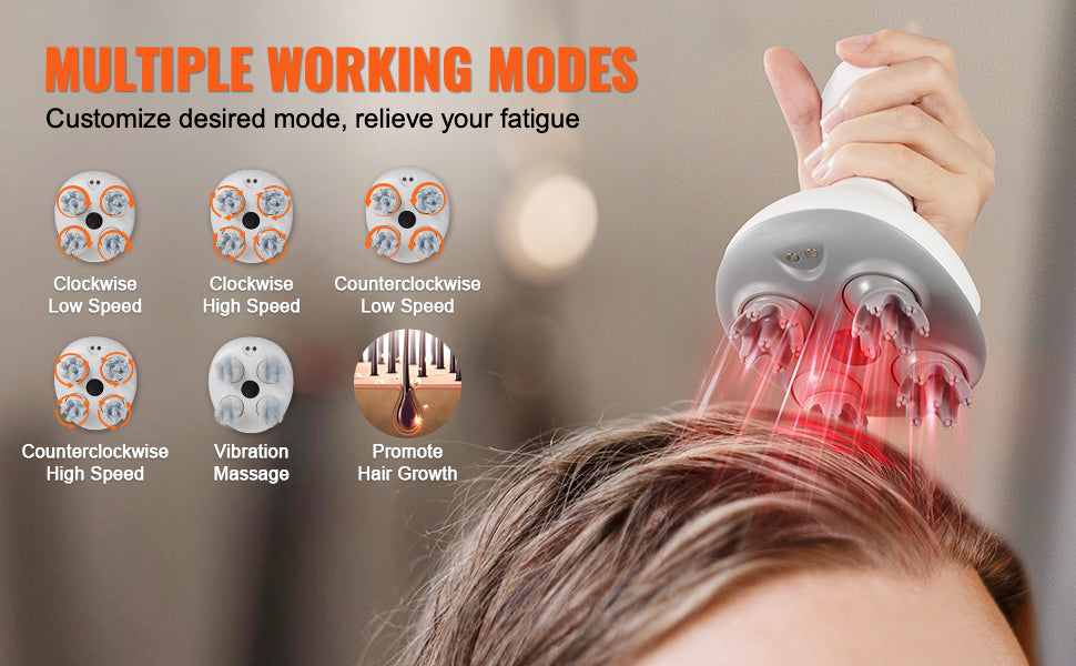 Electric Scalp Massager — Portable Head Massager, 6-Mode Rechargeable